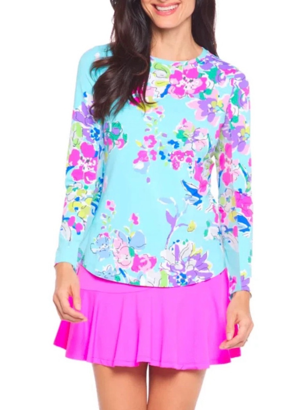 IBKUL Flora Crew Neck Top Multi sz med Long Sleeve Golf Shirt